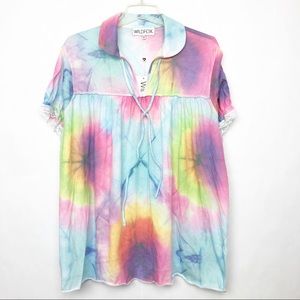 WIldfox Unicorn tie Dye Bunny Tee Peter Pan collar